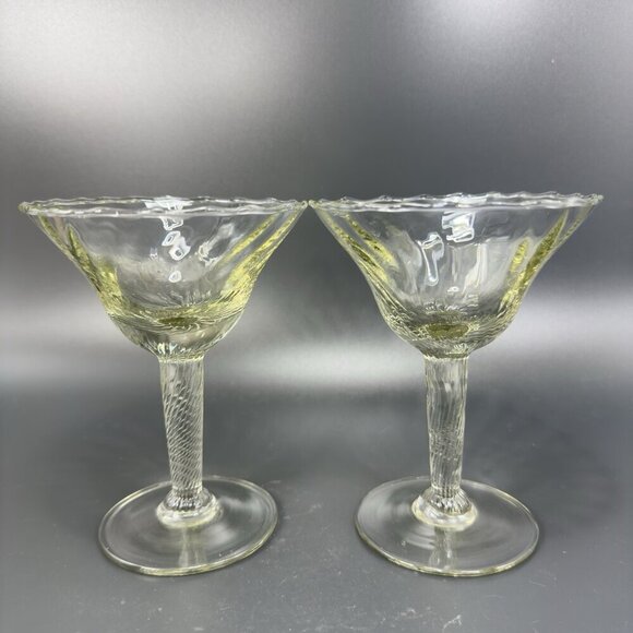Vintage Venetian Barware Glasses Clear Optic Italian Glass Martini Cups Set 2 - Picture 12 of 13